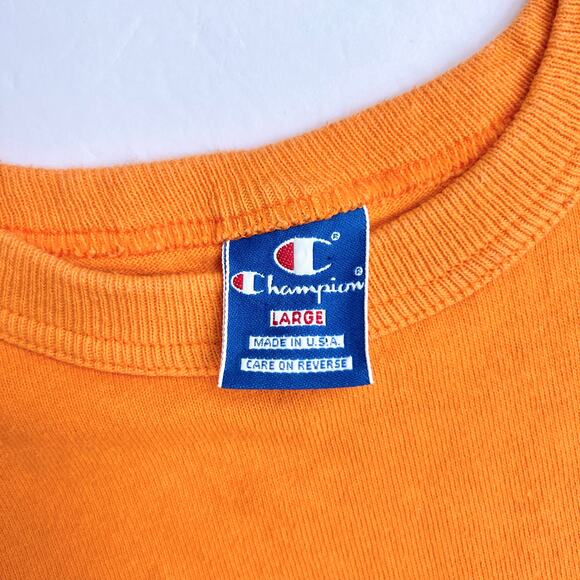 Vintage Champion USA Made Spellout Orange Spellout T Shirt Single Stitch Tee 80s - Picture 2 of 9